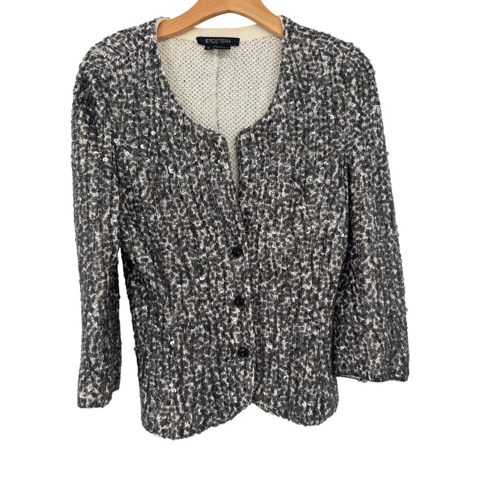 Etcetera Black  Sequin Textured Cardigan sweater Womens size medium Cotton